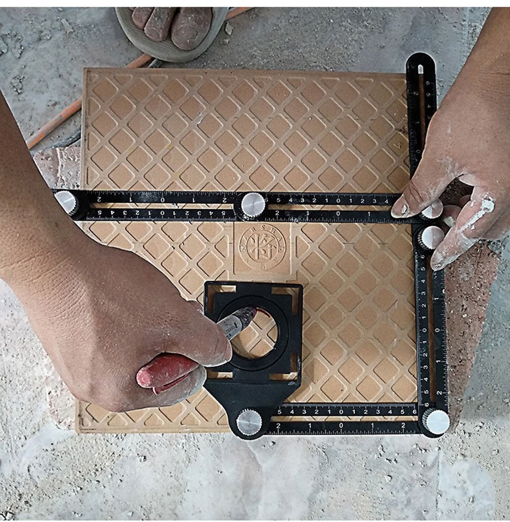 Six-folding Ruler Multi Angle Aluminum Alloy Measuring Tool- Black