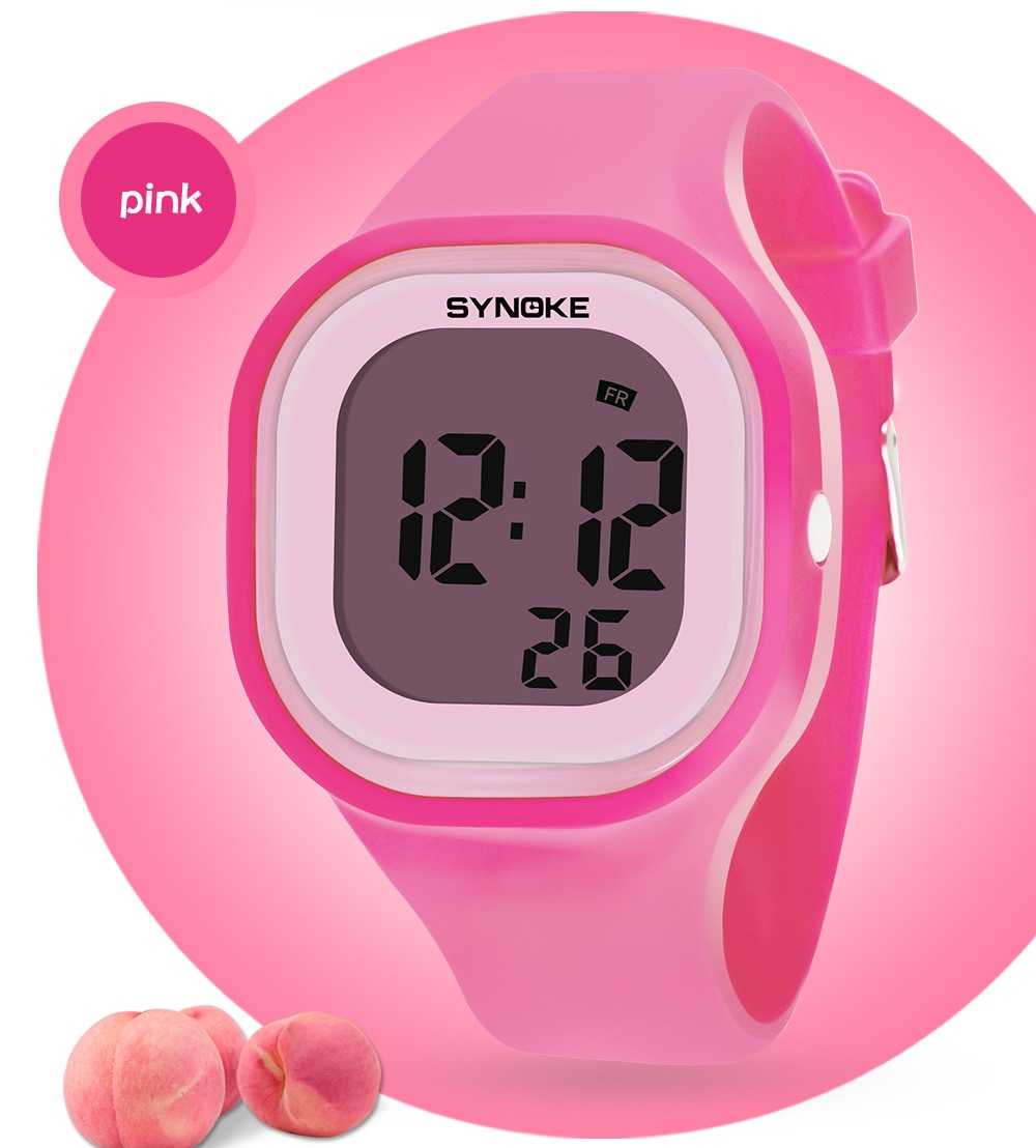 SYNOKE 66896 Waterproof Silicone Band Couple Electronic Watch- Pink