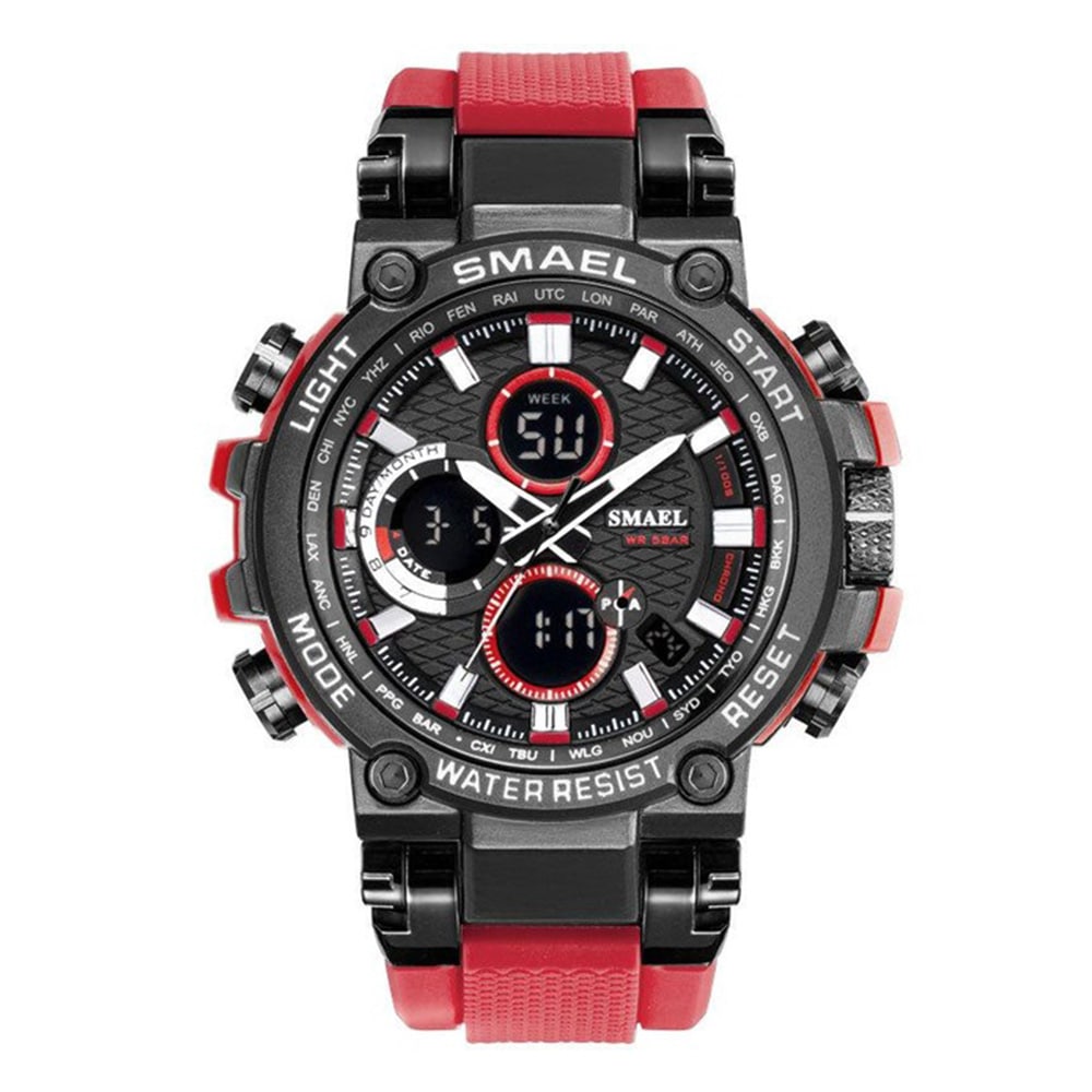 Smael Men'S Fashion Creative Large Dial Analog-Digital Sport Watch- Cherry Red Smael Men'S Fashion Creative Large Dial Analog-Digital Sport Watch- Cherry Red