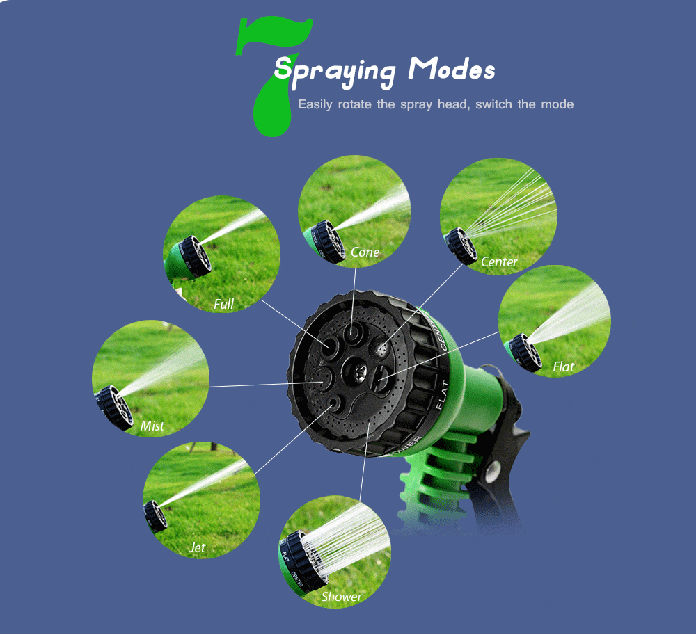 RY - 951 125FT 7 Modes Expandable Garden Water Hose Pipe with Spray Gun- Blue