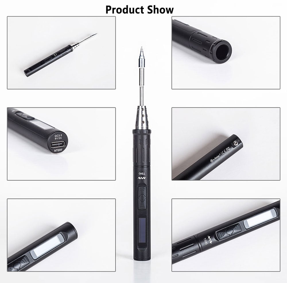 TS80 USB Charging Adjustable Garden Electric Soldering Iron Pen with Backlight OLED Screen- Black