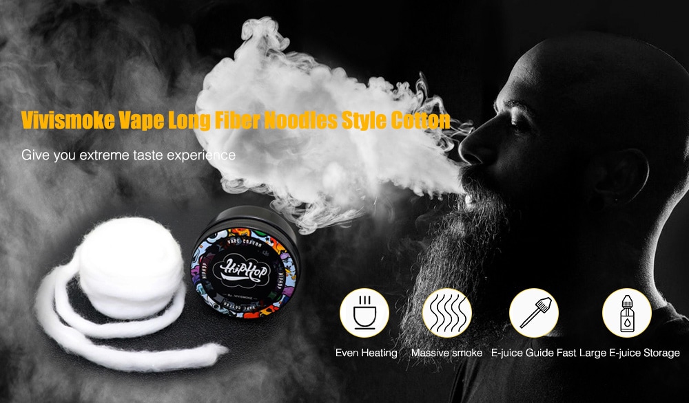 Vivismoke Vape Long Fiber Noodles Style Puffy Cotton- Black