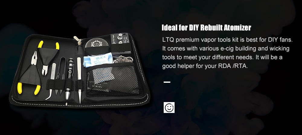 Original LTQ Vapor RBA Coil Designer Disassembling Repair Tools Kit with 16 Pieces Tool for Electronic Cigarettes DIY Atomizer- Black