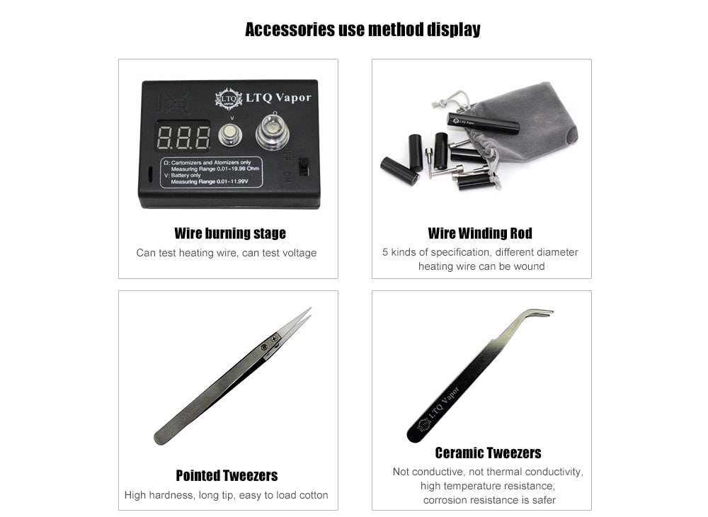 Original LTQ Vapor RBA Coil Designer Disassembling Repair Tools Kit with 16 Pieces Tool for Electronic Cigarettes DIY Atomizer- Black