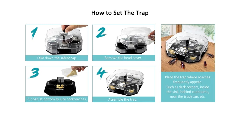 Reusable Automatic Cockroach Trap Efficient Bug Catcher Pest Control- Black