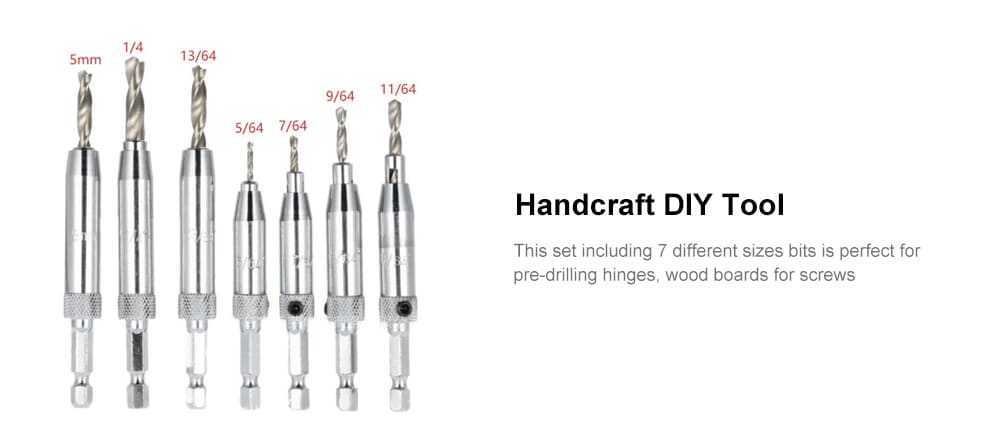 Self Centering Hinge Twist Drill Bits Window Doors Screw Hole Saw Woodworking Tool 7pcs - Silver