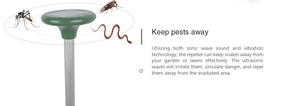 RC - 501 Solar Power Ultrasonic Sonic Gopher Mole Snake Mouse Pest Repeller Repellent for Lawn Garden Yards- Green