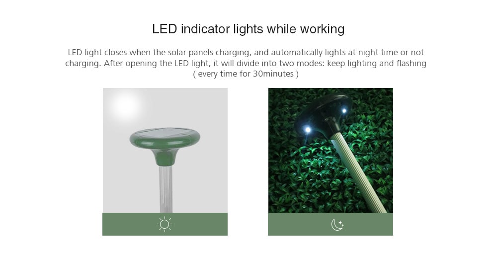 RC - 501 Solar Power Ultrasonic Sonic Gopher Mole Snake Mouse Pest Repeller Repellent for Lawn Garden Yards- Green