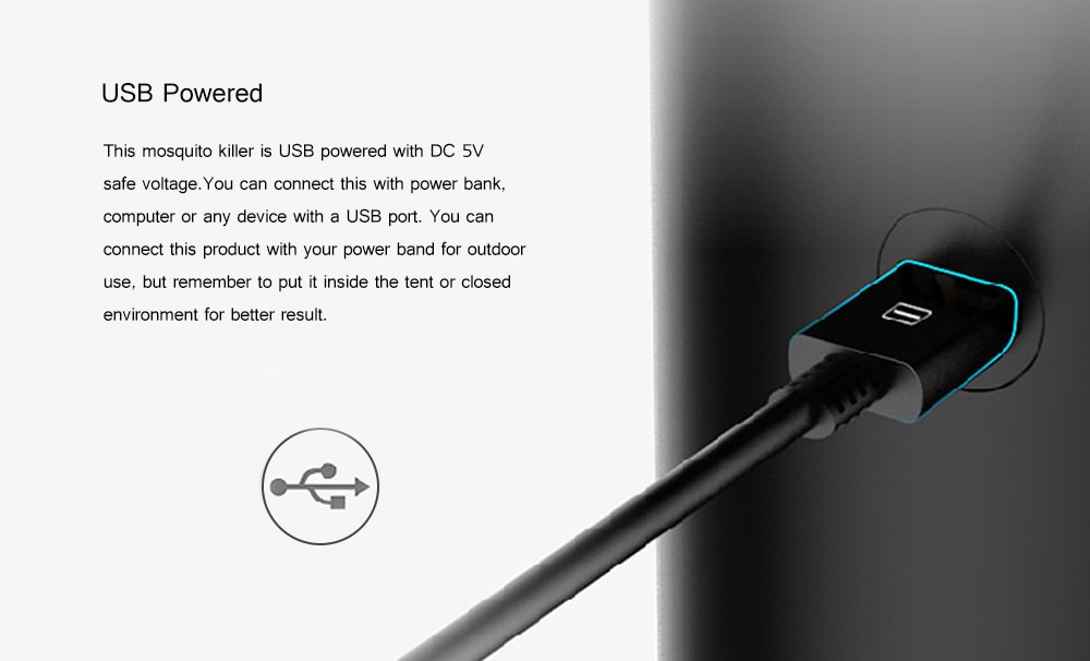 USB Powered Insect Light-sensitive LED Light Mosquito Killer Lamp- Black