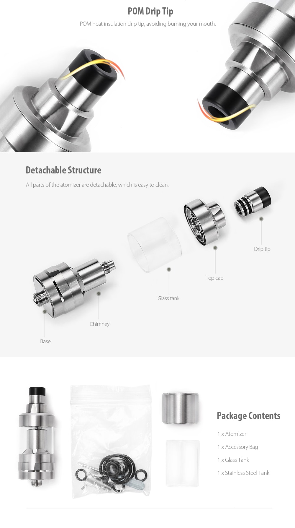 XHY 316SS K F P RTA with Top Filling / 2ml / 4ml for E Cigarette - Stainless Steel