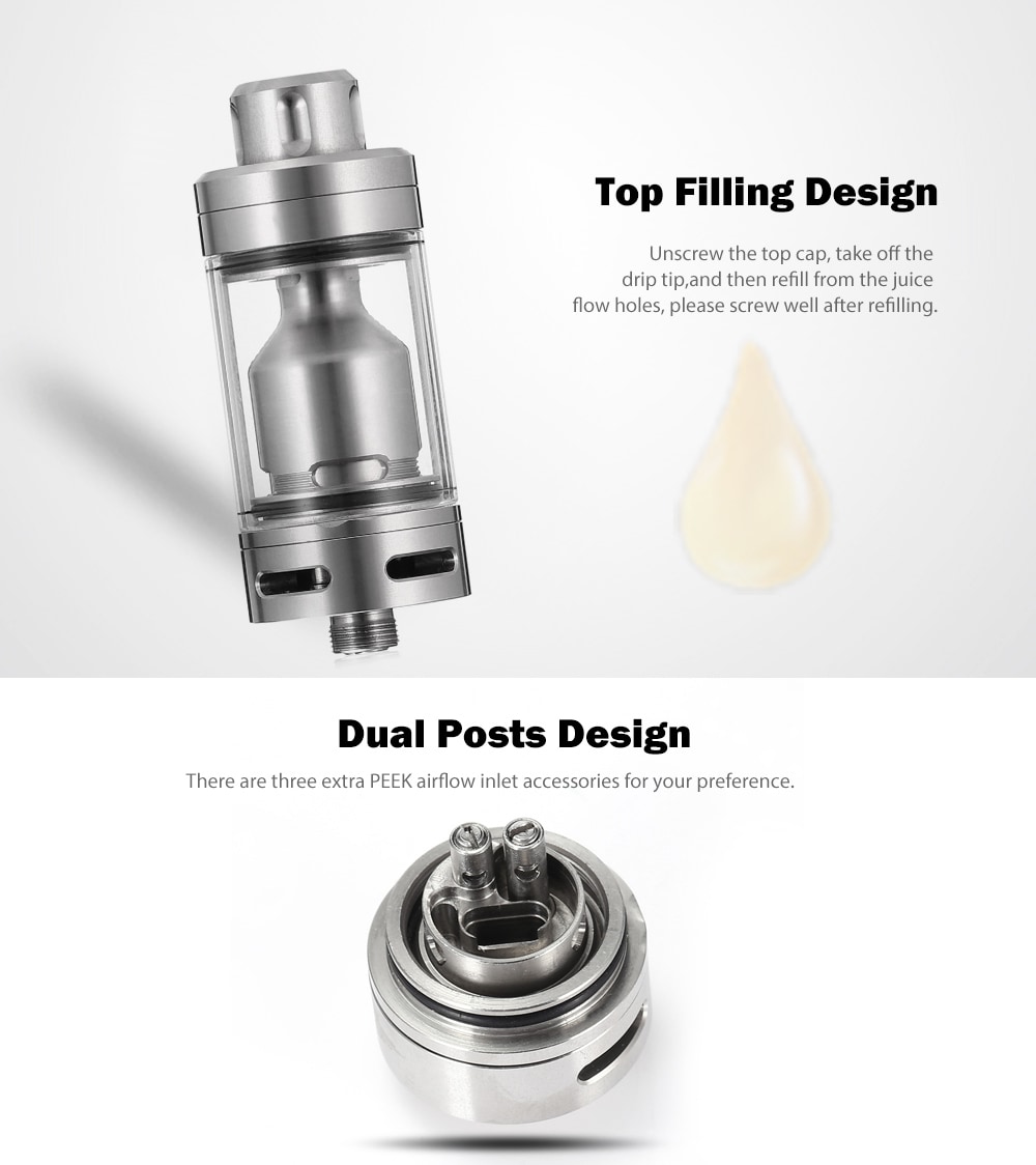 ST S RTA with 4ml / Bottom Adjustable Airflow / Top Filling for E Cigarette  - Silver