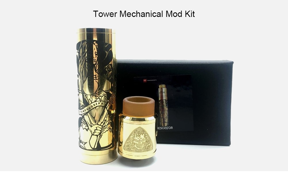 Tower Mechanical Mod Kit Supporting 1pc 18650 Battery - Gold