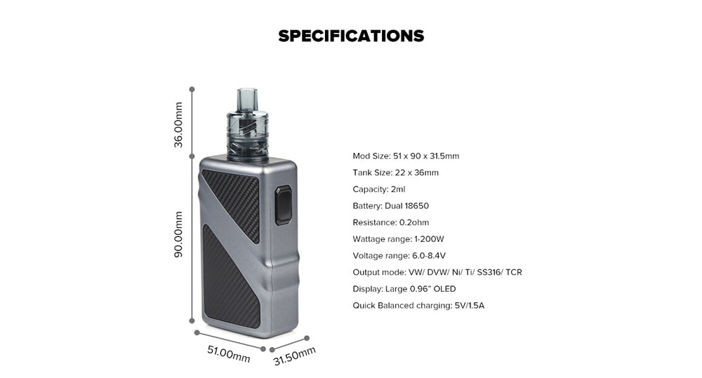 Smoant Taggerz 200W Vapor Kit with Disposable Tank- Black