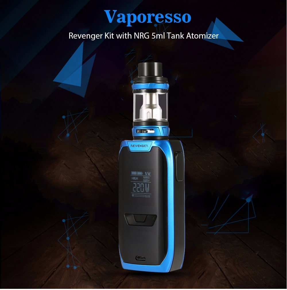 Original Vaporesso Revenger Kit with NRG 5ml Tank / 5 - 220W / Multiple Modes / 0.15 ohm for E Cigarette- Blue