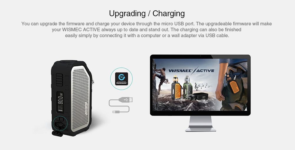 WISMEC Active Bluetooth Music TC Kit with 4.5ml Amor NS Plus Atomizer / Built-in 2100mAh Li-ion Battery- Black