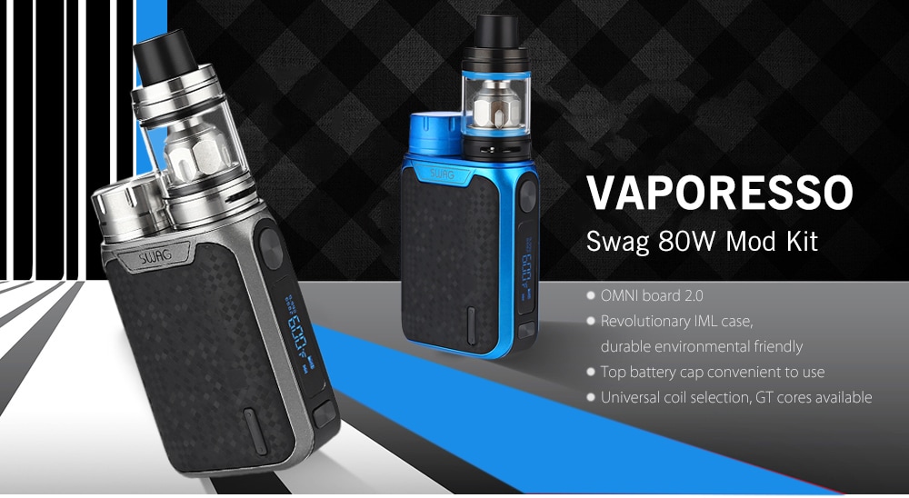 Original Vaporesso Swag 80W Mod Kit with 100 - 315C / 200 - 600F / 3.5ml / 0.4 ohm Clearomizer for E Cigarette- Blue