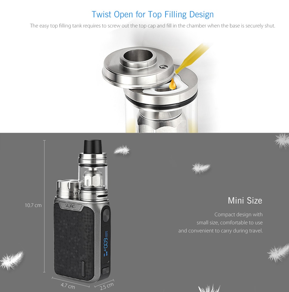 Original Vaporesso Swag 80W Mod Kit with 100 - 315C / 200 - 600F / 3.5ml / 0.4 ohm Clearomizer for E Cigarette- Blue