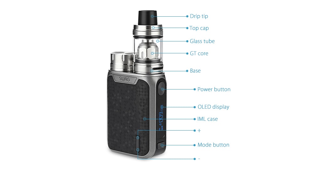 Original Vaporesso Swag 80W Mod Kit with 100 - 315C / 200 - 600F / 3.5ml / 0.4 ohm Clearomizer for E Cigarette- Blue