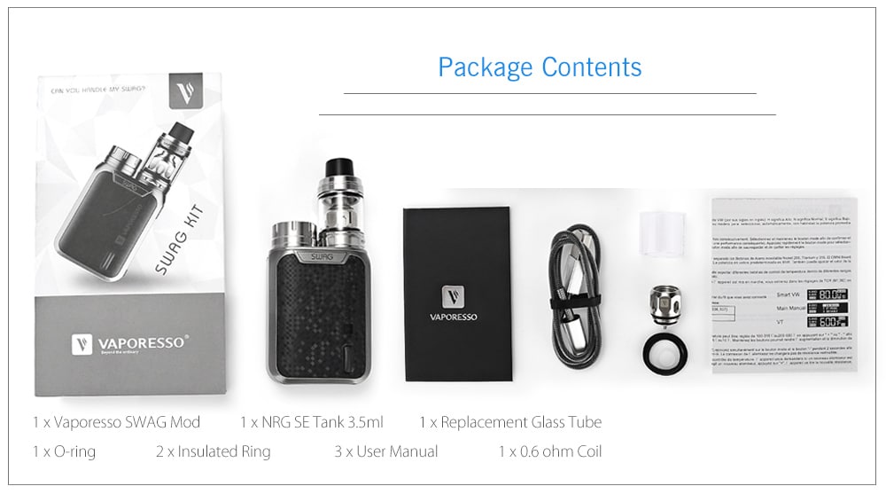 Original Vaporesso Swag 80W Mod Kit with 100 - 315C / 200 - 600F / 3.5ml / 0.4 ohm Clearomizer for E Cigarette- Blue