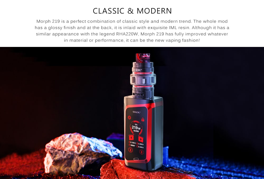 SMOK Morph 219 Touch Screen IQ-S Chip Various Modes 219W Mod Kits with TF219 Tank 6.0ml Standard Edition- Black