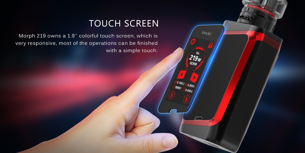 SMOK Morph 219 Touch Screen IQ-S Chip Various Modes 219W Mod Kits with TF219 Tank 6.0ml Standard Edition- Black