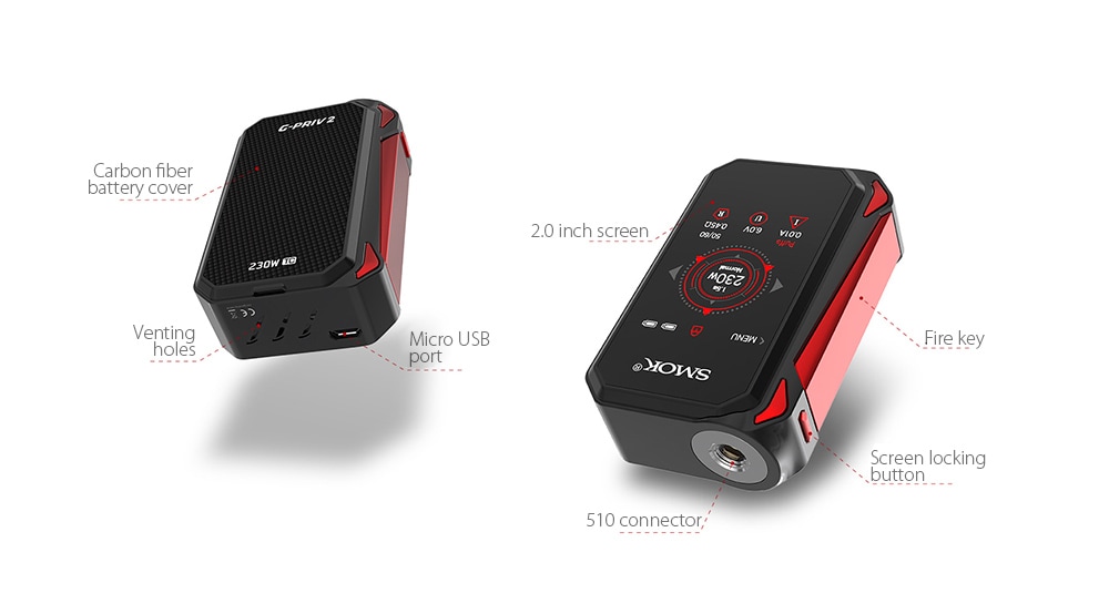 Original SMOK G - PRIV2 Kit with 1 - 230W / 100 - 315C / 200 - 600F / 4ml Clearomizer for E Cigarette- Golden