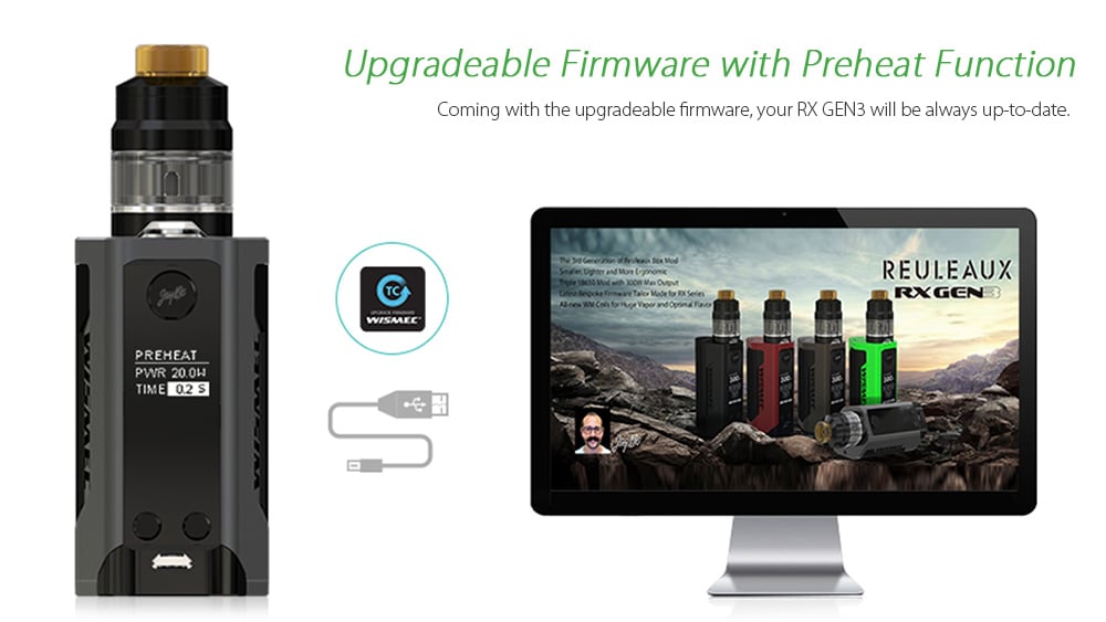 Wismec Reuleaux RX GEN3 GNOME Kit with 0.15 ohm / 2ml Clearomizer / Supporting 3pcs 18650 Batterious for E Cigarette- Green