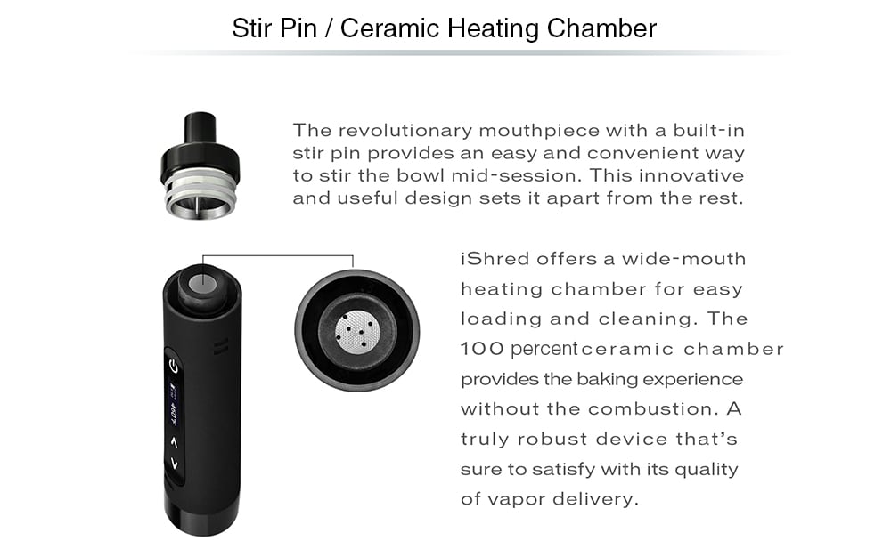 Yocan iShred Dry Herb Vaporizer Kit with Built-in 2600mAh Li-ion Battery- Black