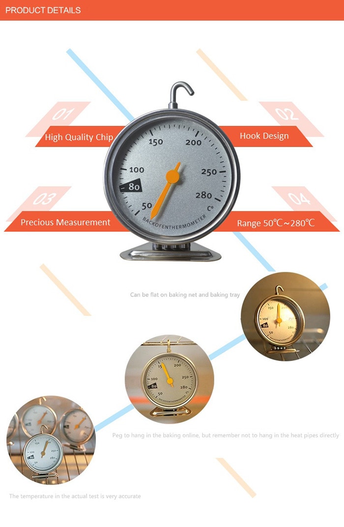 Precious Measurement Stainless Steel Cooking Oven Thermometer- Silver