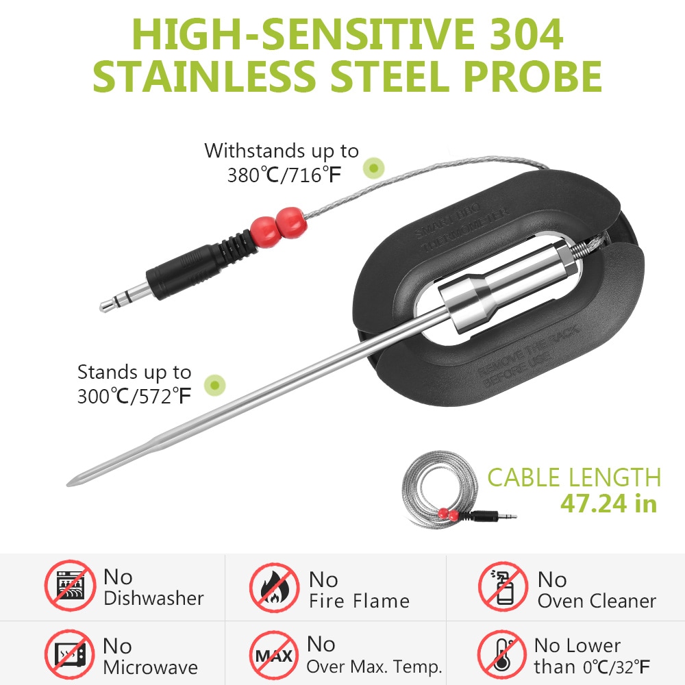 zanmini Pro - 04 Wireless BBQ Thermometer- Black