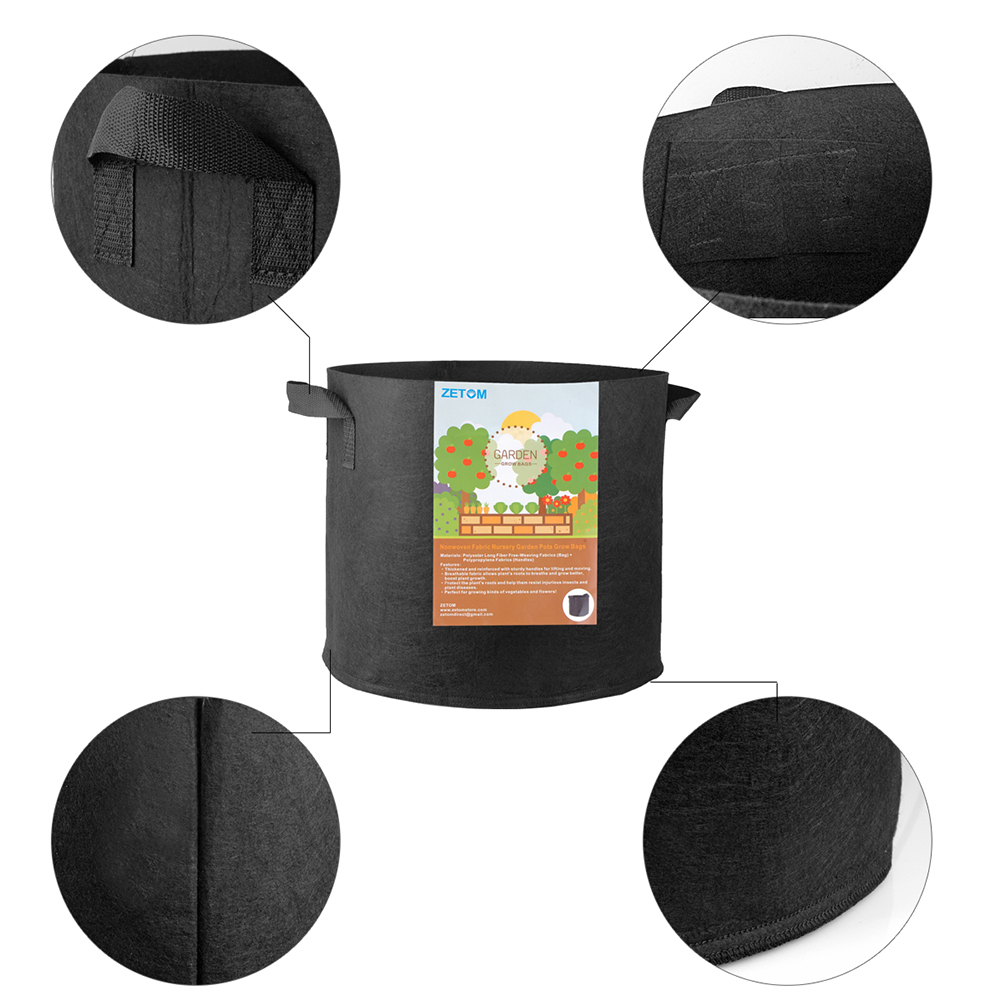 ZETOM Grow Bags, 5 Gallon Thickened Nonwoven Fabric Pots Nursery Garden Pots with Handles Plant Container 2-Pack- Black