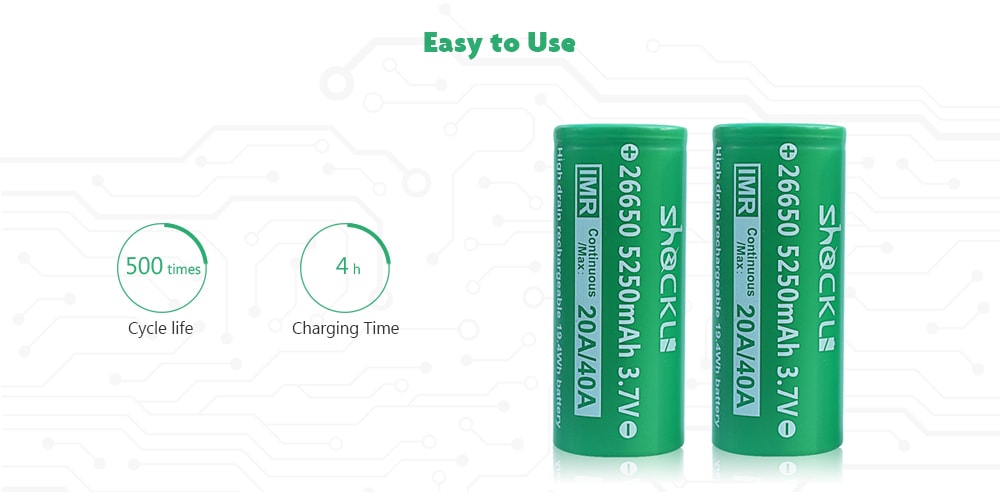Shockli IMR 26650 5250mAh 3.7V Rechargeable Battery Flat Top 2pcs- Shamrock Green