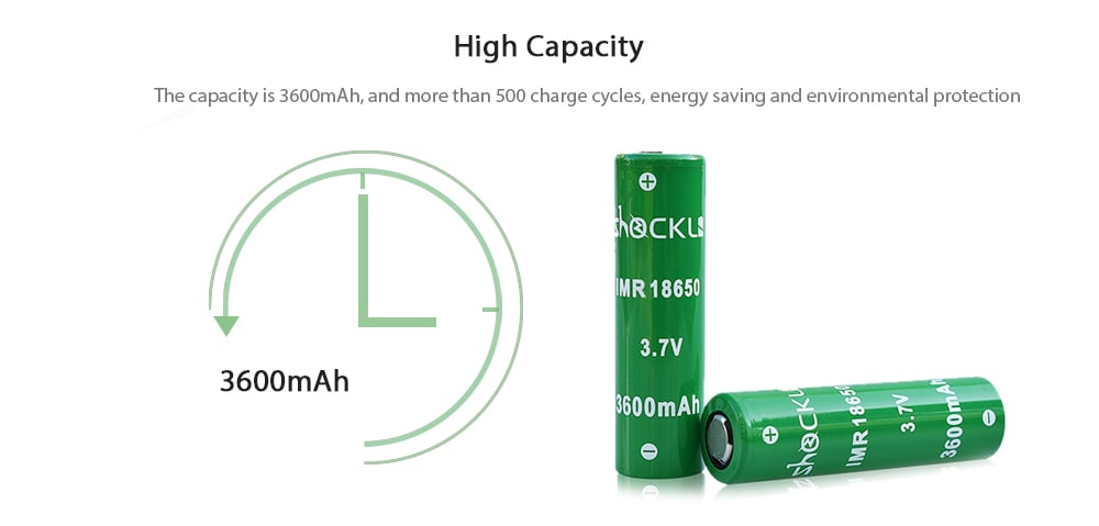 ShockLi IMR 18650 3600mAh High Drain 3.7V Rechargeable Battery Flat Top- 2PCS - Clover Green
