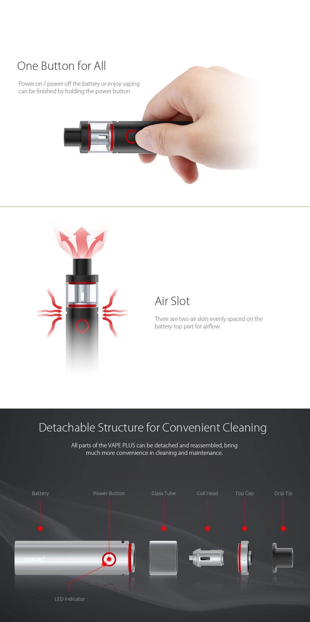 Original SMOK VAPE PEN PLUS 3000mAh Kit with Built-in 3000mAh / 4ml / 0.25 ohm Clearomizer for E Cigarette  - Silver