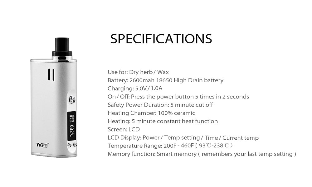 Yocan Explore Wax and Dry Herb 2-in-1 Vaporizer Kit with 2600mAh / 200 - 460F for E Cigarette- Black