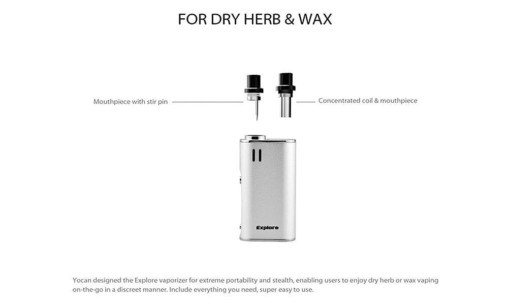Yocan Explore Wax and Dry Herb 2-in-1 Vaporizer Kit with 2600mAh / 200 - 460F for E Cigarette- Black