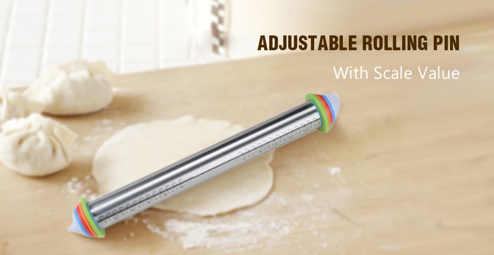 Adjustable Paste Thickness Rolling Pin with Scale Value- Silver
