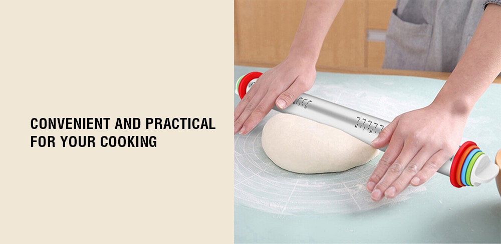 Adjustable Paste Thickness Rolling Pin with Scale Value- Silver