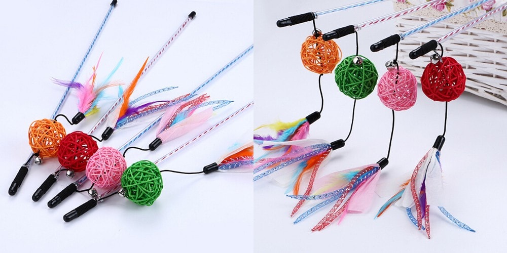 Funny Pet Toy Play Catcher Cat Teaser with Ball 1pc- Multi