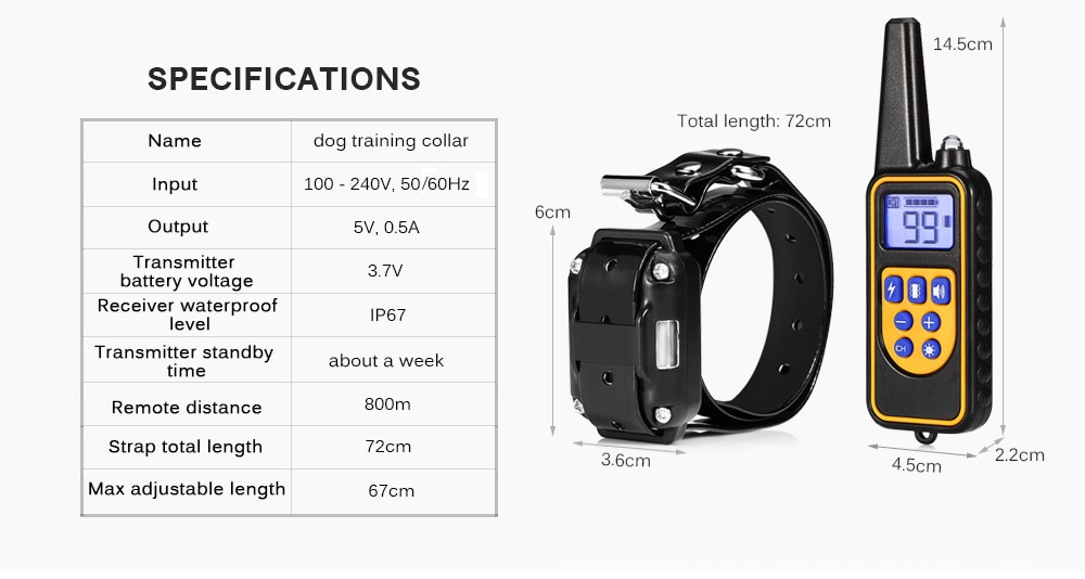 800m Waterproof Rechargeable Remote Control Dog Electric Training Collar with 2 Receivers- Black EU