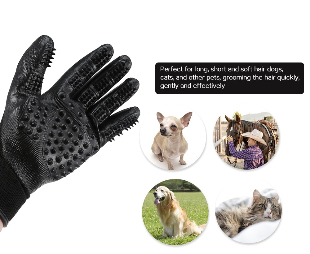 Pet Dog Cat Grooming Shower Massage Gloves- Black