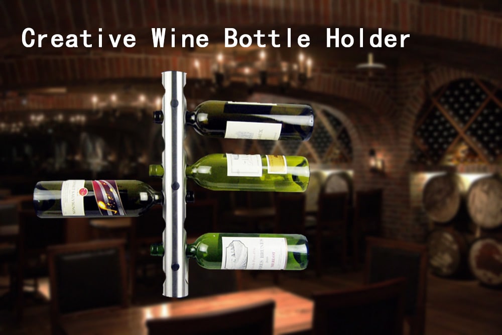 Creative Wine Rack Holder 8 Holes Home Bar Wall Vertical Wine Bottle Stand- Silver