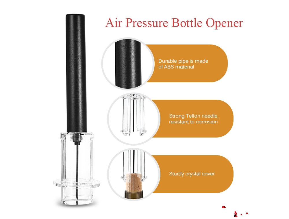 SW - WG07P Air Pressure Bottle Opener Wine Accessory Tool Kit with Liquor Pourer / Foil Cutter / Vacuum Stopper- Black