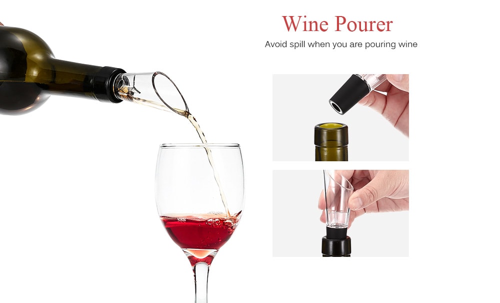 SW - WG07P Air Pressure Bottle Opener Wine Accessory Tool Kit with Liquor Pourer / Foil Cutter / Vacuum Stopper- Black