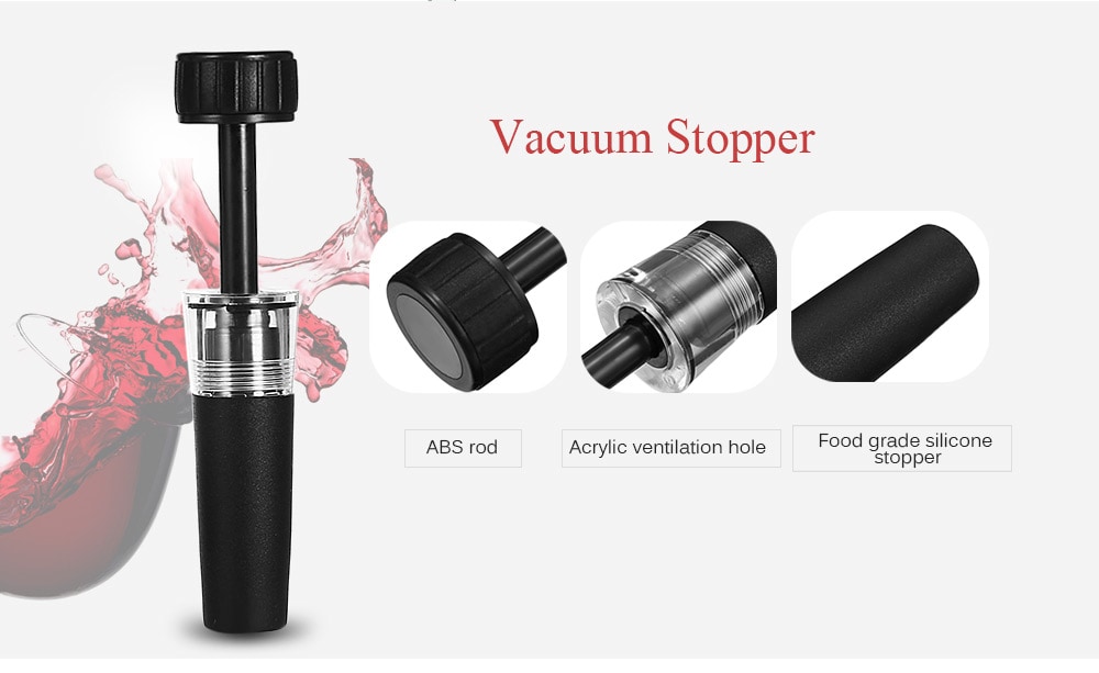 SW - WG07P Air Pressure Bottle Opener Wine Accessory Tool Kit with Liquor Pourer / Foil Cutter / Vacuum Stopper- Black