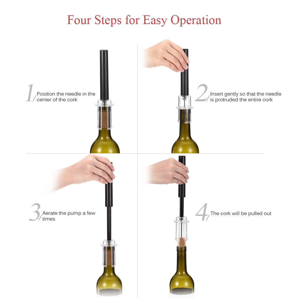 SW - WG07P Air Pressure Bottle Opener Wine Accessory Tool Kit with Liquor Pourer / Foil Cutter / Vacuum Stopper- Black