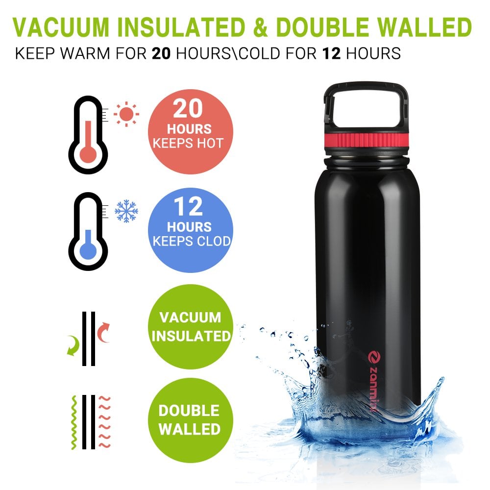 zanmini BZ12 - 1000 Multifunctional Sport Water Bottle 1000ML - Black