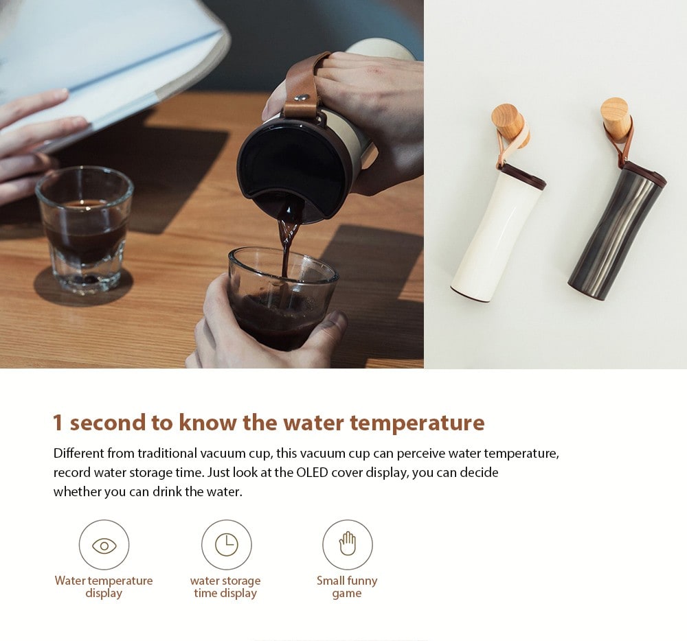 Simple Stainless Steel Intelligent Thermal Vacuum Water Bottle- White