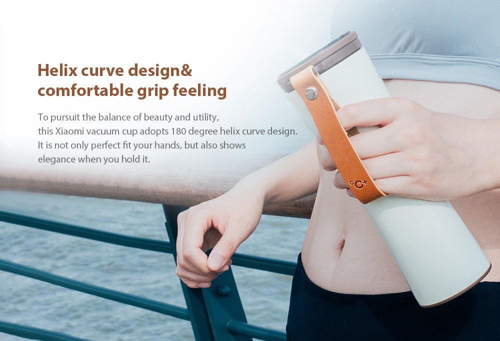 Simple Stainless Steel Intelligent Thermal Vacuum Water Bottle- White