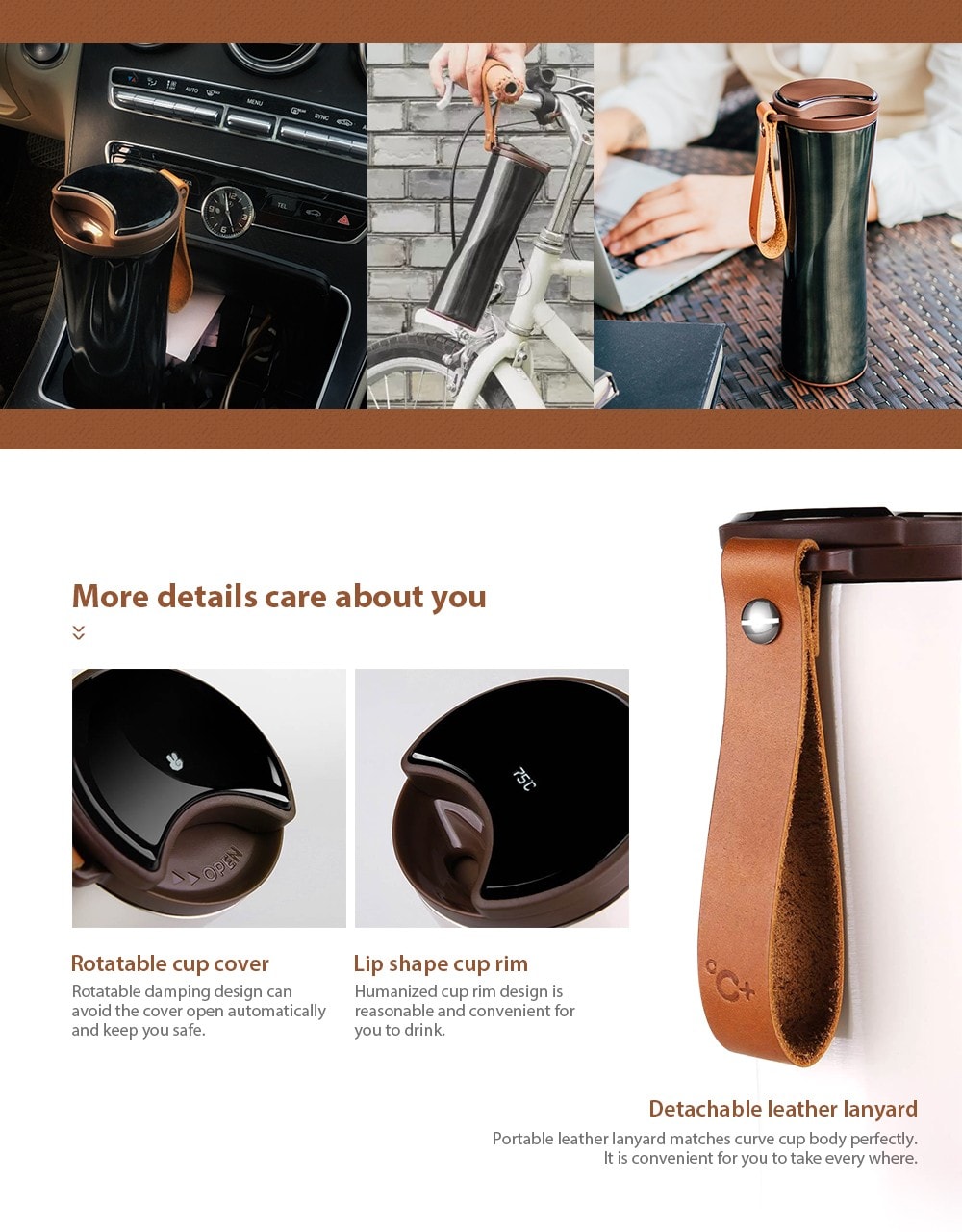 Simple Stainless Steel Intelligent Thermal Vacuum Water Bottle- White